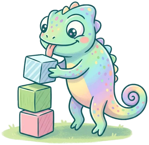 Chameleon stacking pastel building blocks